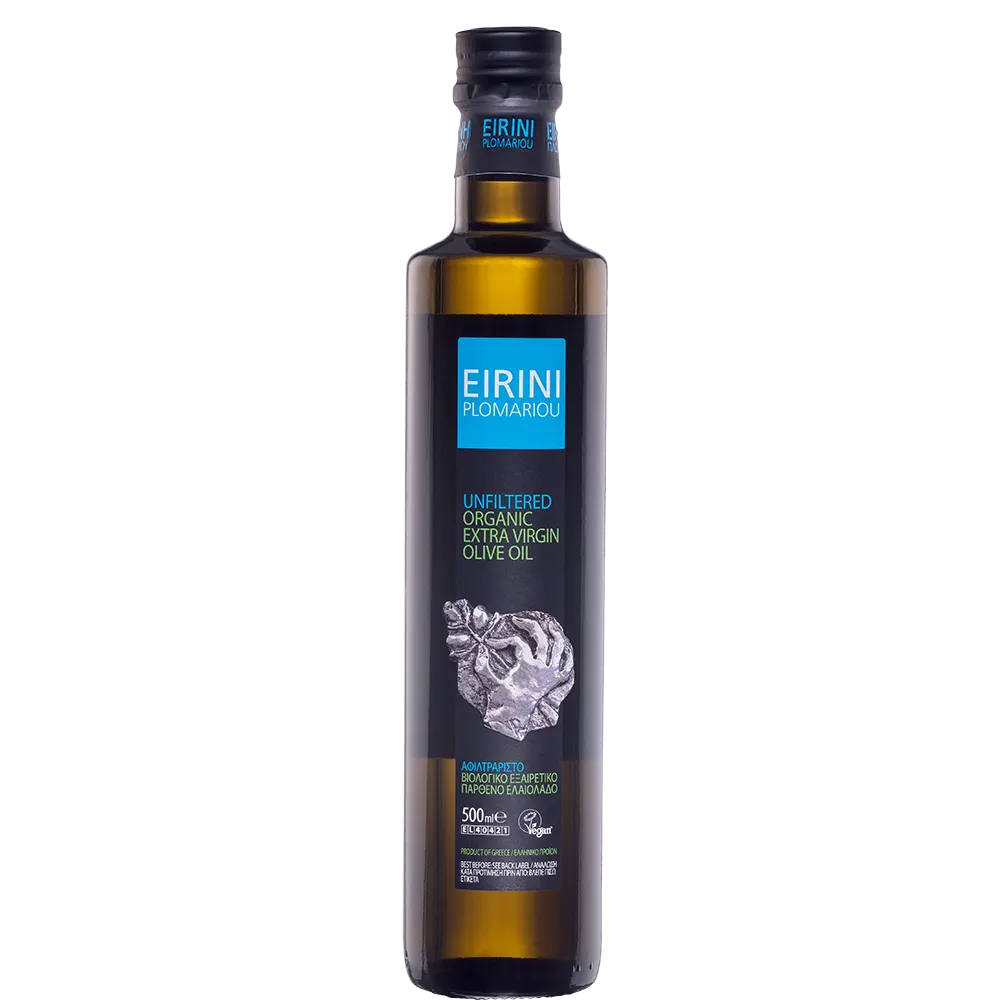 Eirini Plomariou organic olive oil bottle front view