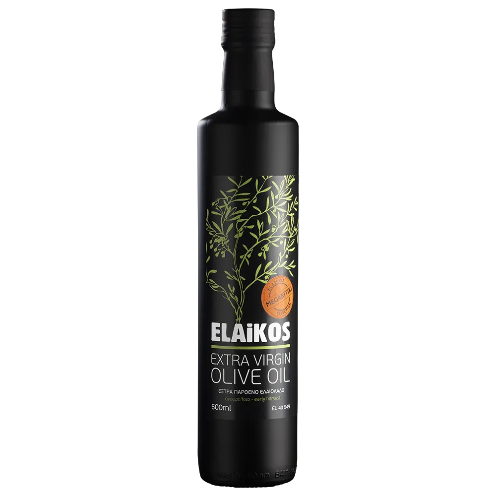 Elaikos Megaritiki Selection extra virgin olive oil bottle front view