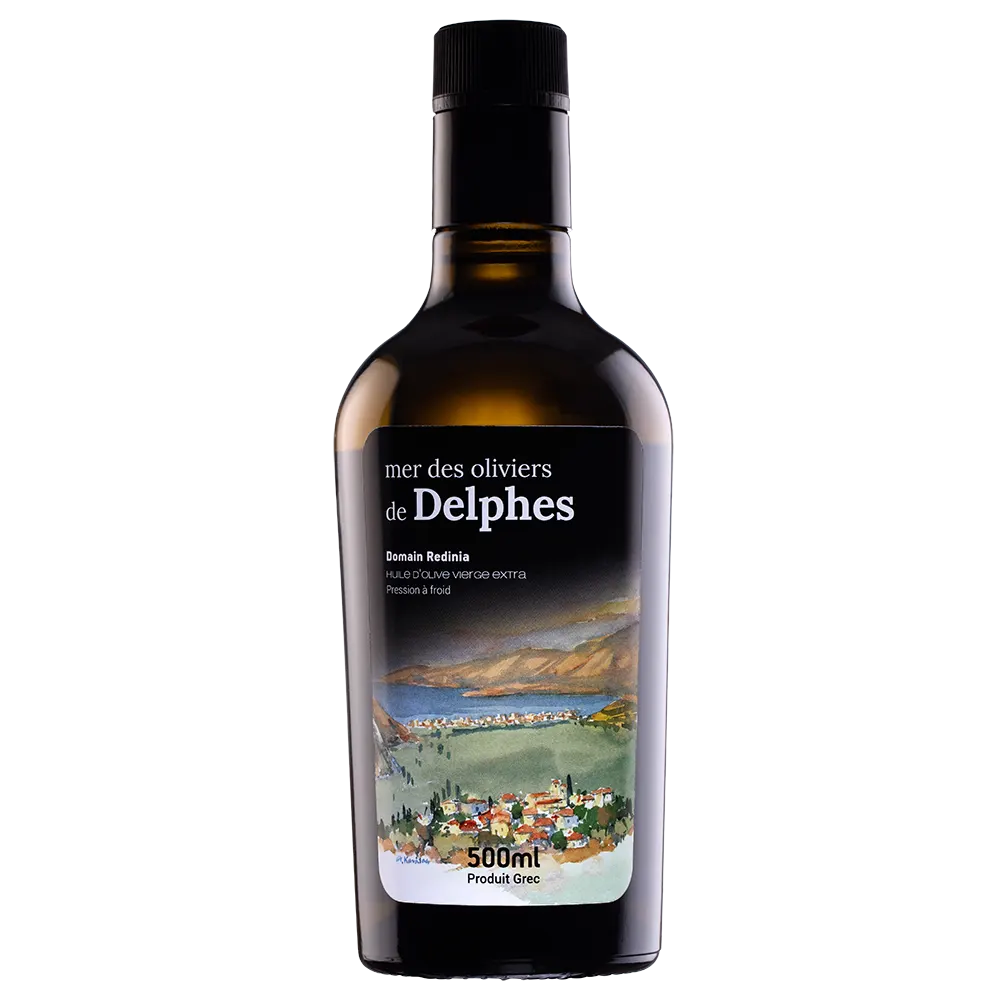 Mer des Oliviers de Delphes extra virgin olive oil bottle front view