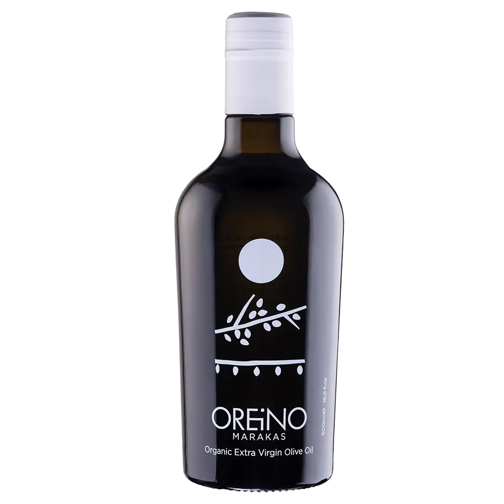 Oreino Marakas organic olive oil bottle front view