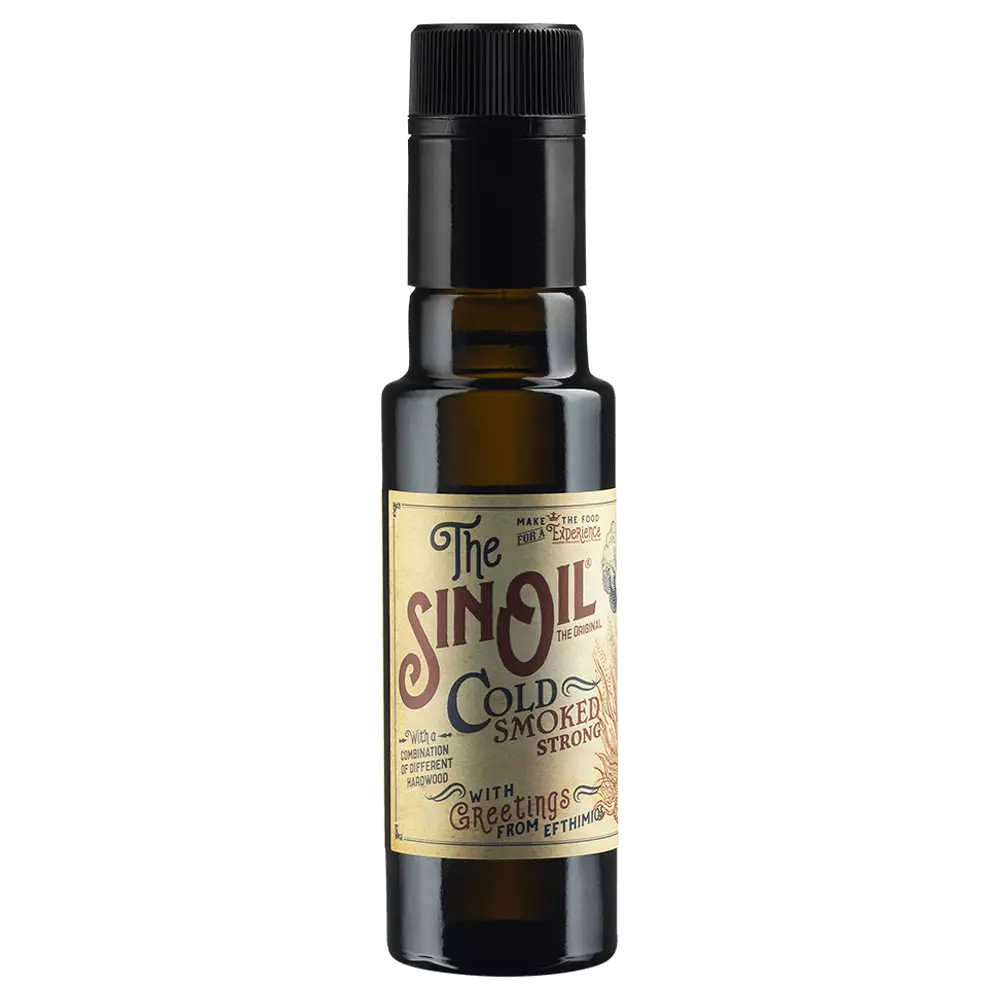 The Sin Oil Strong smoked olive oil bottle 100 ml front view