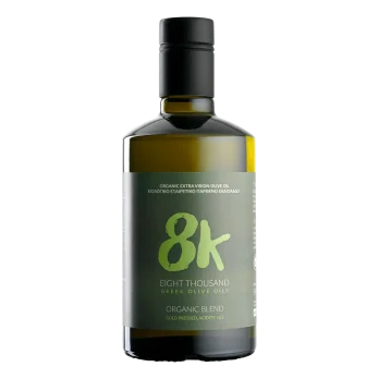 8K Blend Premium βιολογικό ελαιόλαδο μπουκάλι μπροστινή όψη